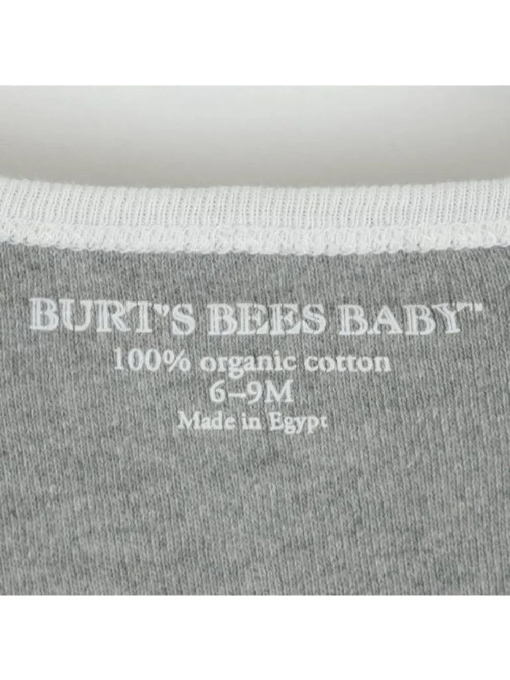 Burt's Bees Baby Size 6-9 Months Gray White Organic Cotton Long Sleeve Bodysuit